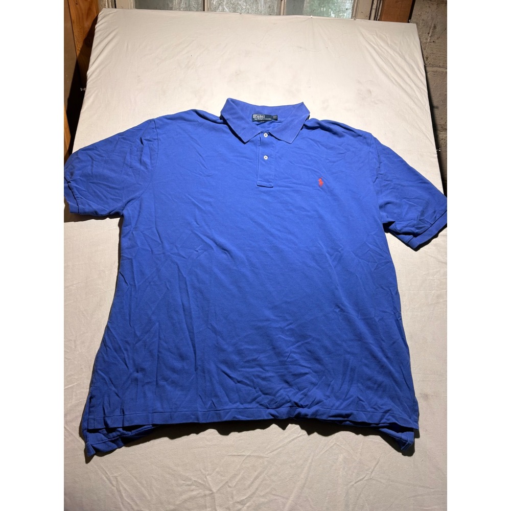 Polo Ralph Lauren Mens 3XLT Blue Short Sleeve Pique Polo Shirt Red Pony Logo